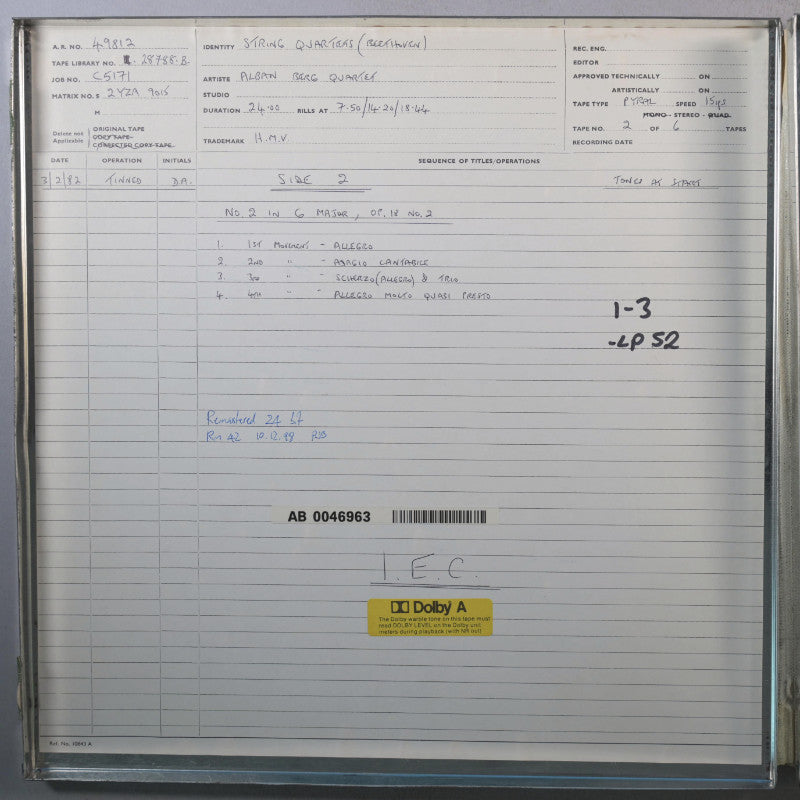 Alban Berg Quartett Beethoven Early Strings Quartets Original Master Tape 2