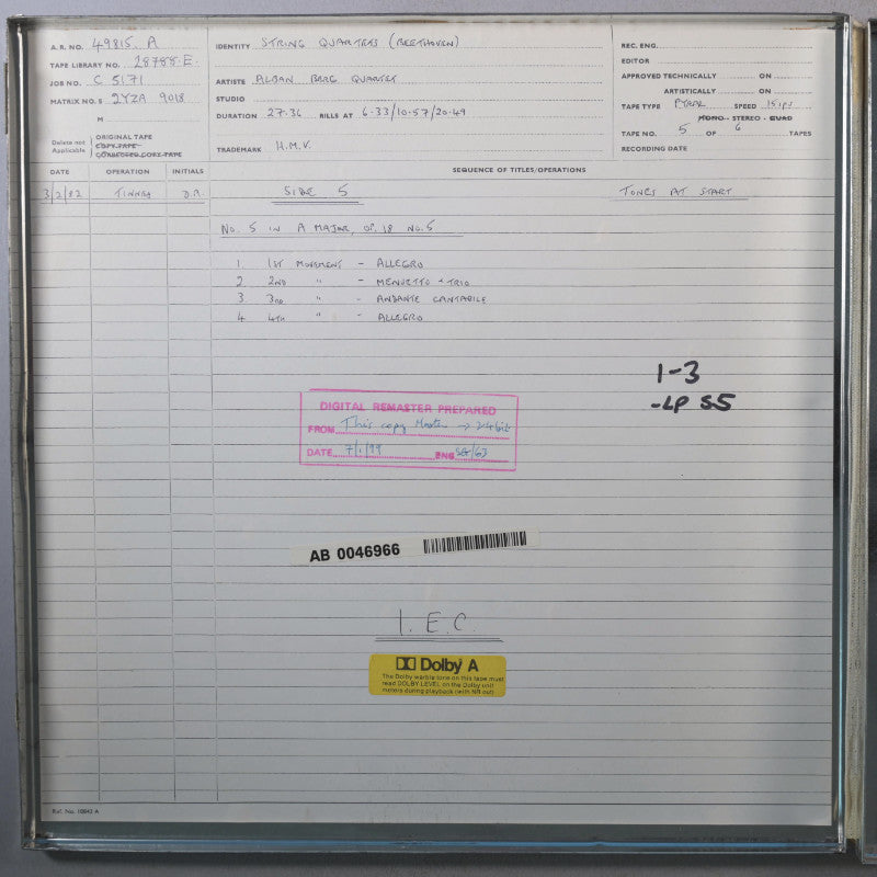 Alban Berg Quartett Beethoven Early Strings Quartets Original Master Tape 5