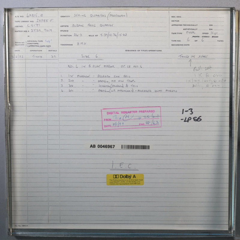 Alban Berg Quartett Beethoven Early Strings Quartets Original Master Tape 6