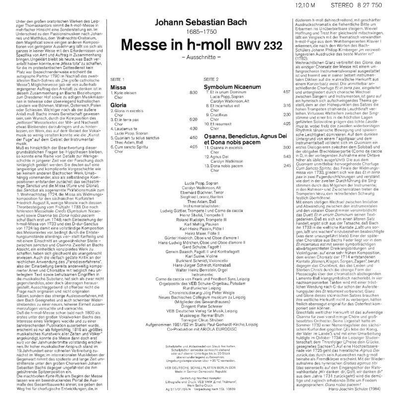 Johann Sebastian Bach Messe in H-Moll Cover Backside