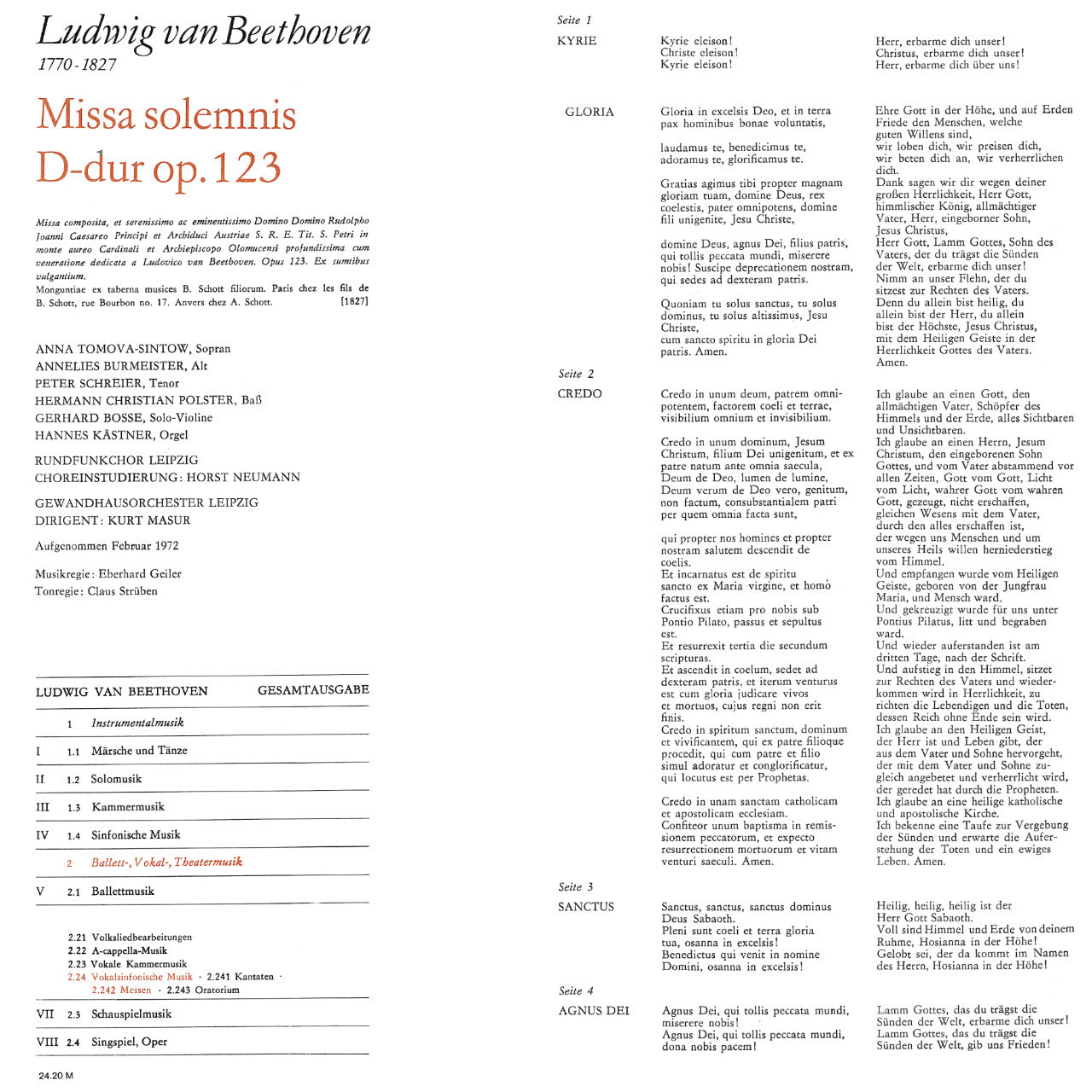 Ludwig van Beethoven Missa Solemnis Cover Backside