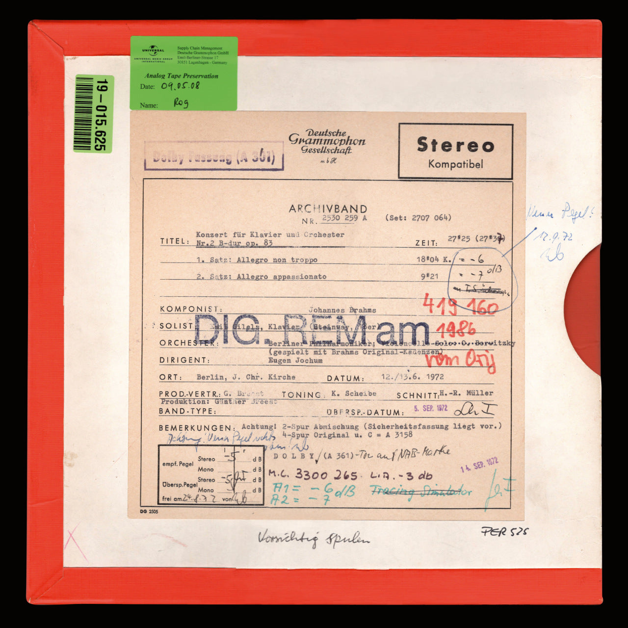 Johannes Brahms Concerto For Piano and Orchestra No 2 Original Master Tape 1