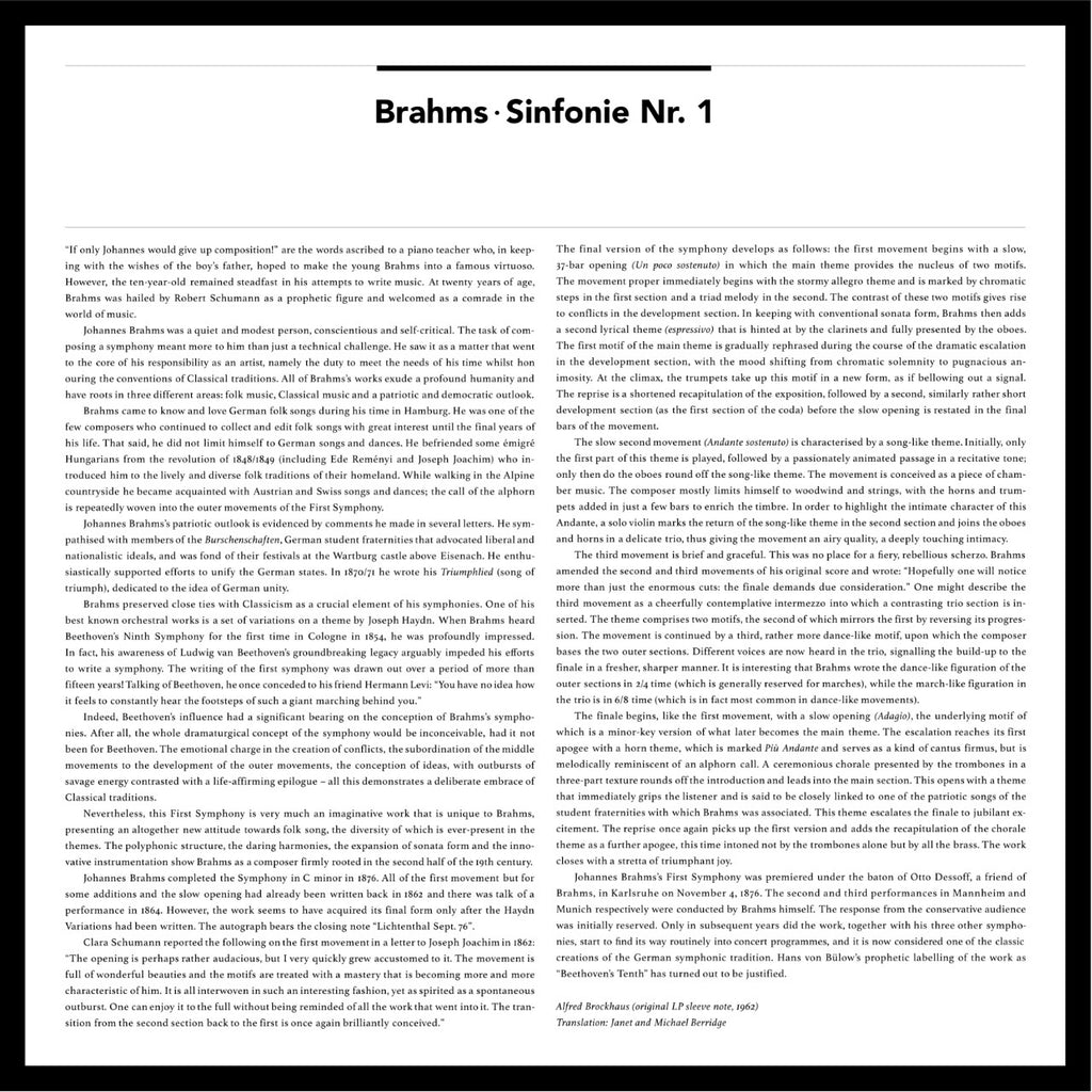 Johannes Brahms Symphony No 1 Inlay