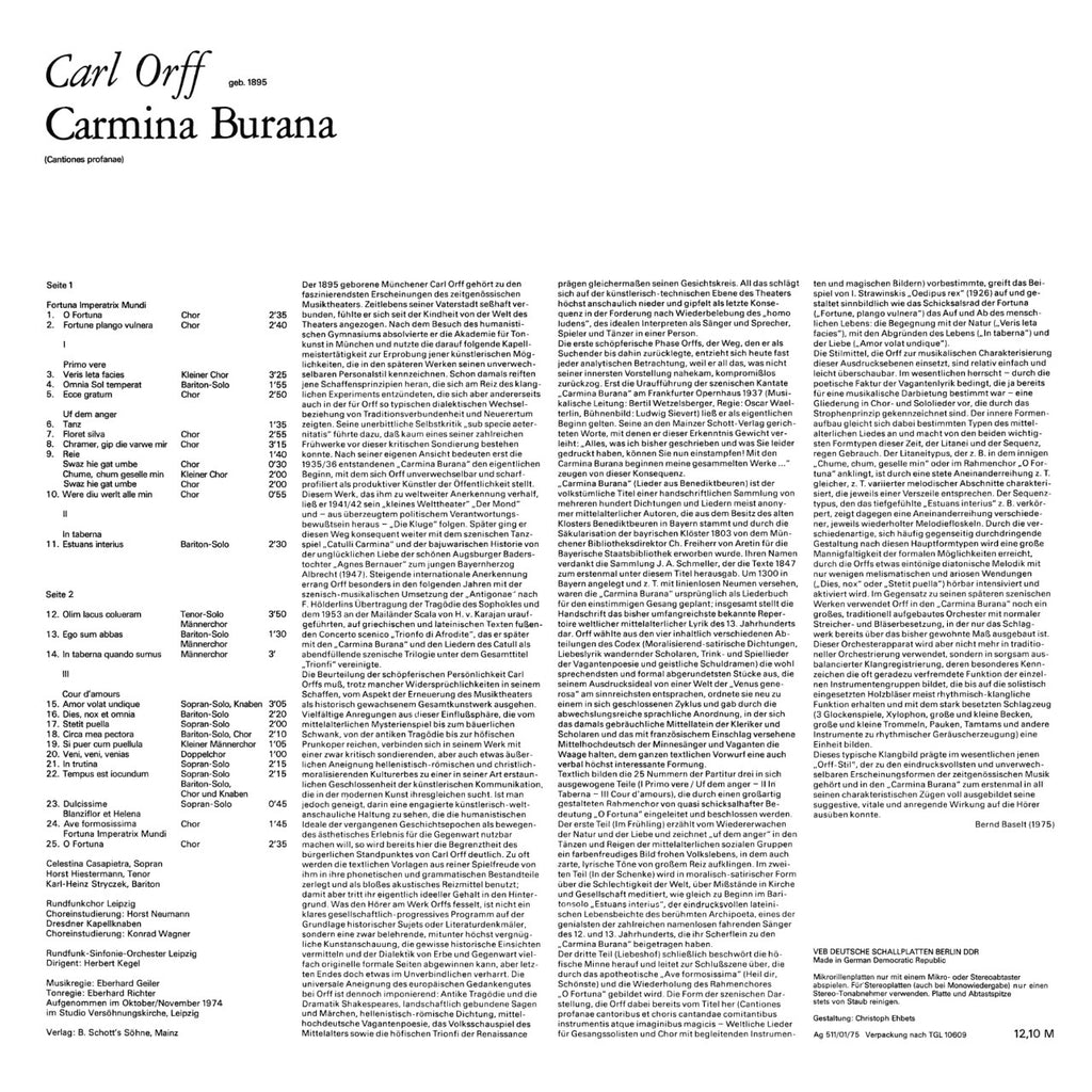 Carl Orff Carmina Burana Cover Backside