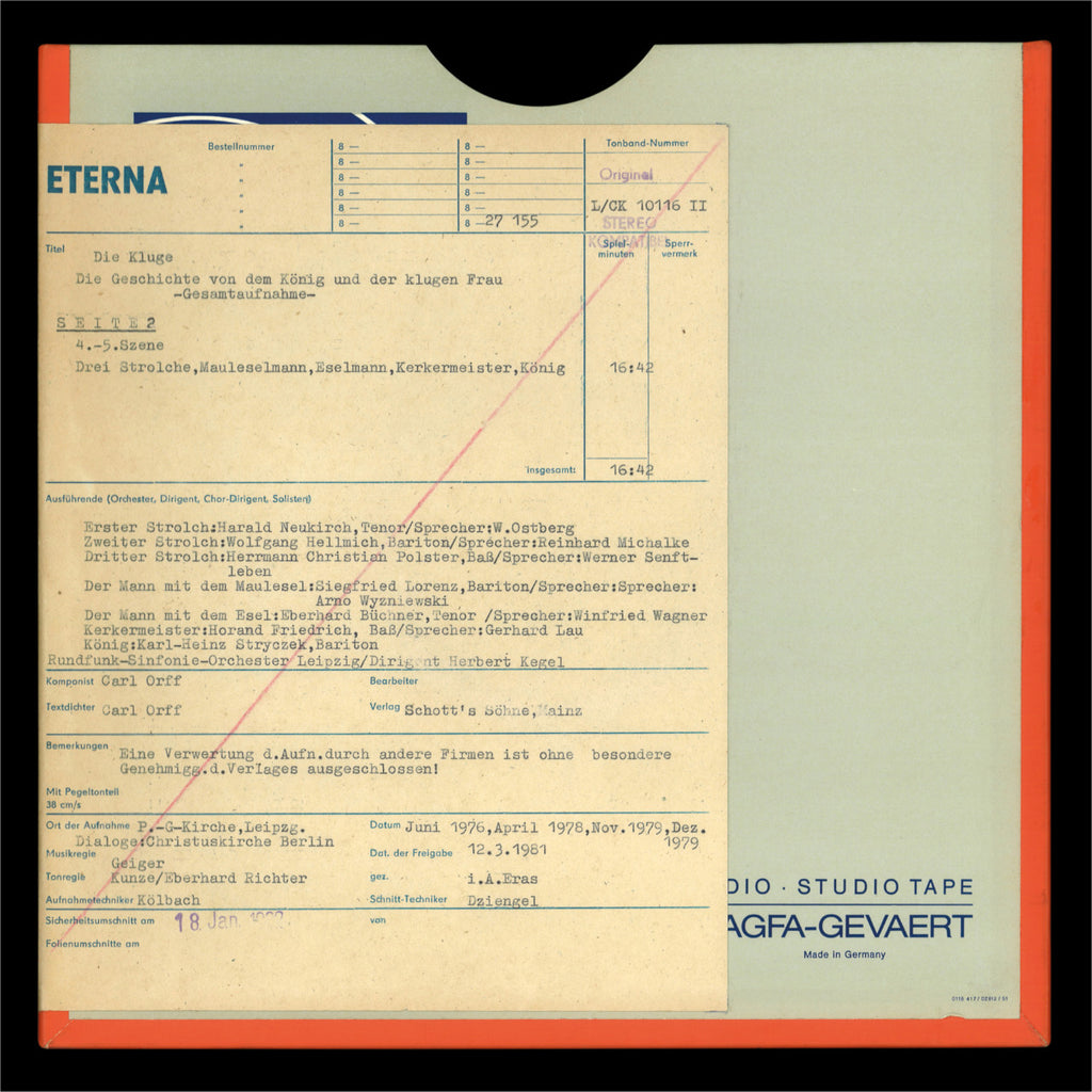 Carl Orff Die Kluge Original Master Tape 3