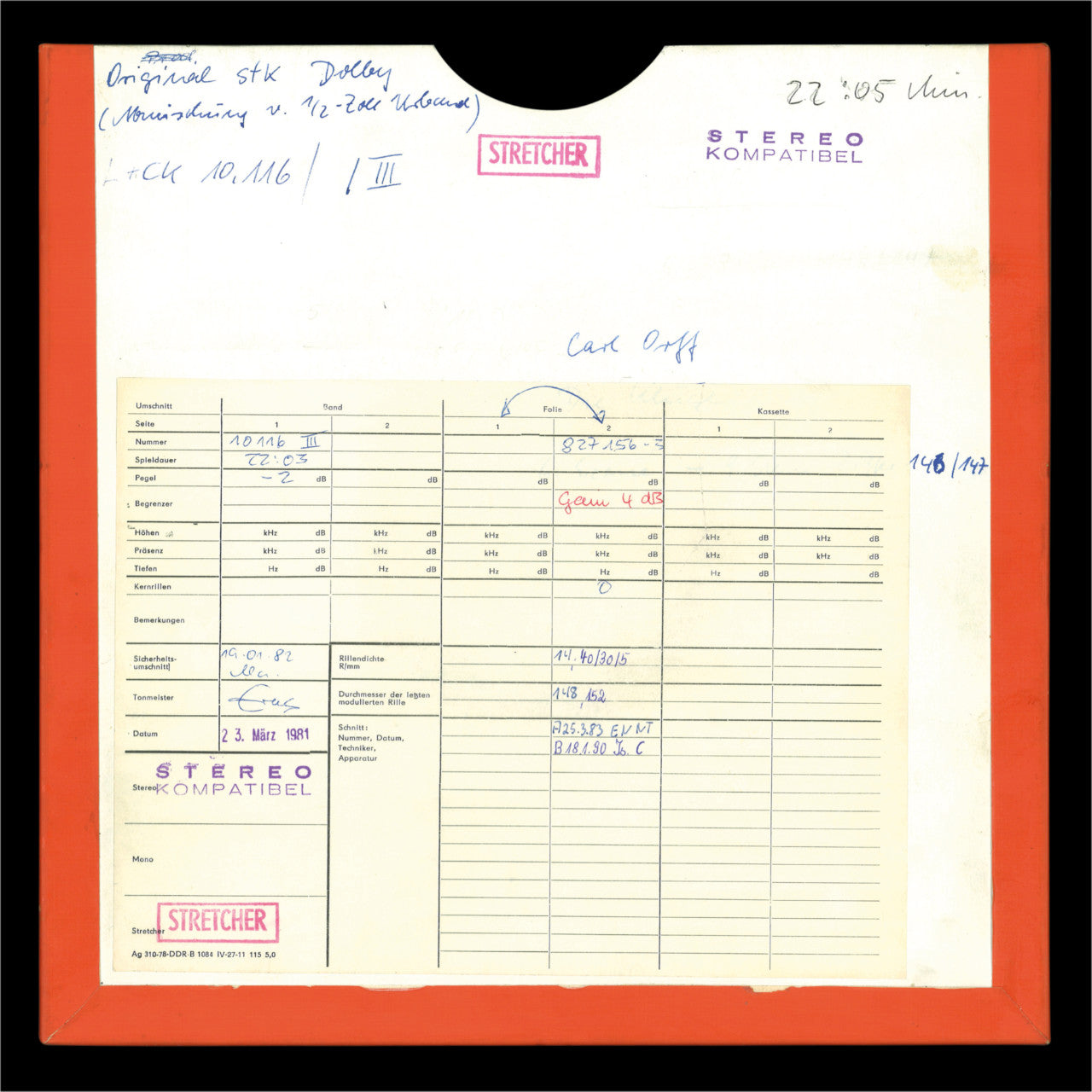 Carl Orff Die Kluge Original Master Tape 6