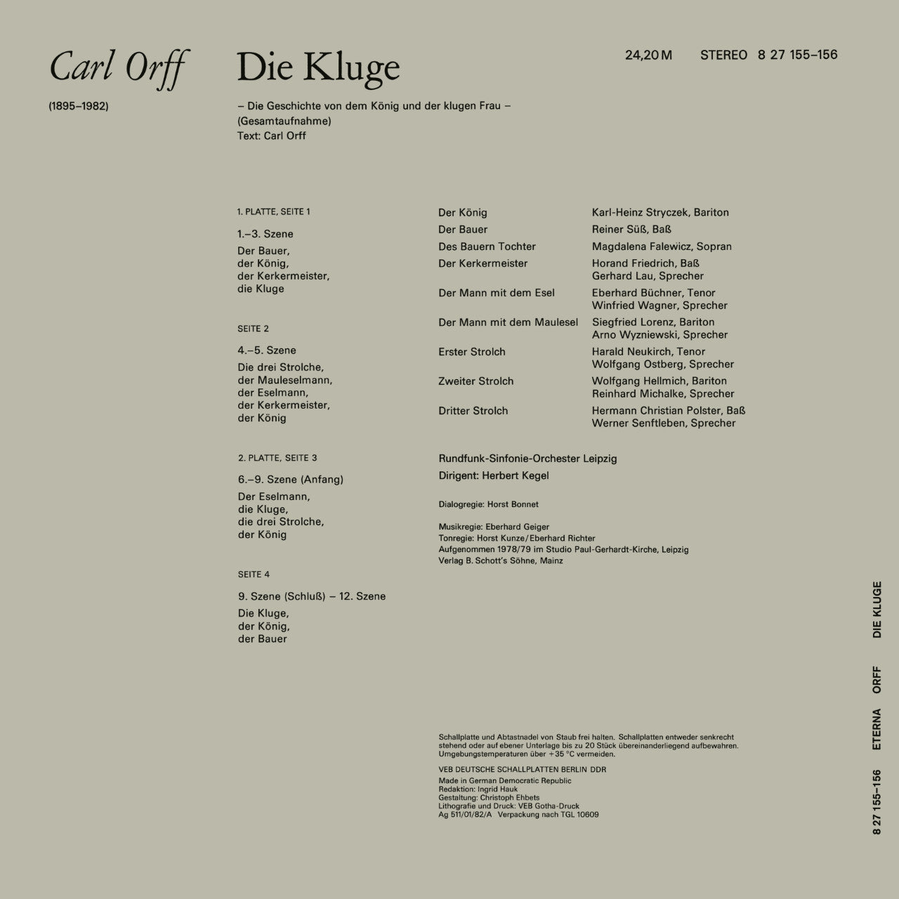 Carl Orff Die Kluge Cover Backside