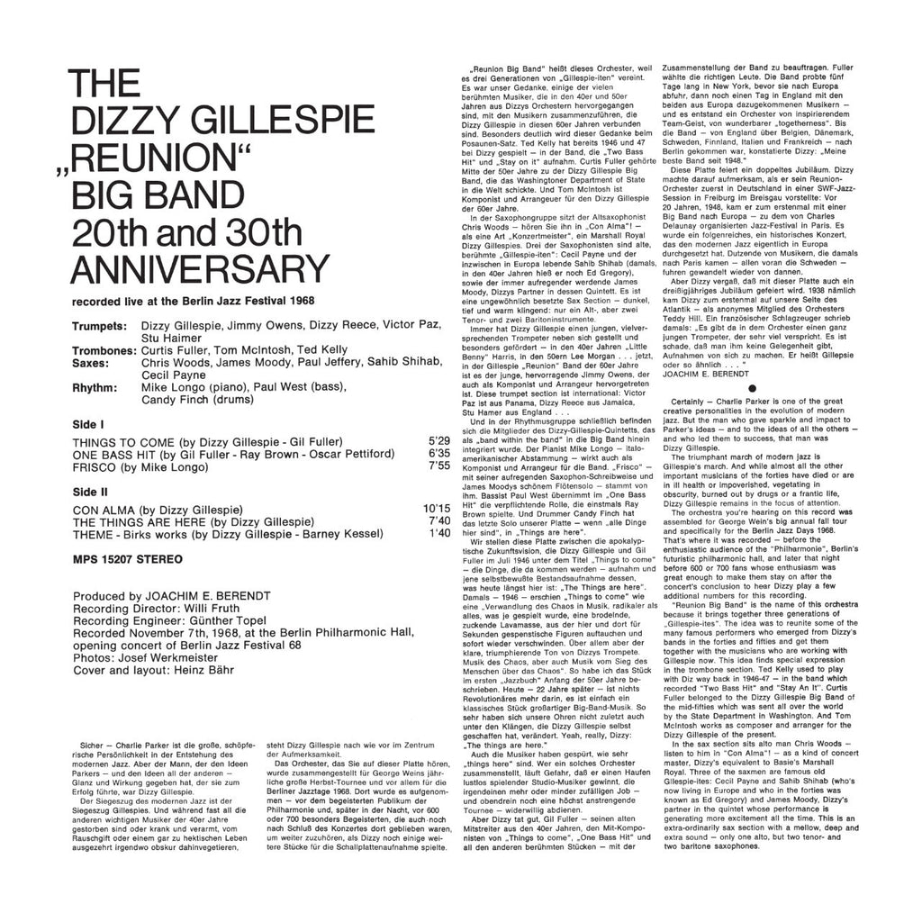 Dizzy Gillespie Reunion Big Band 20th and 30th Anniversary Cover Backside