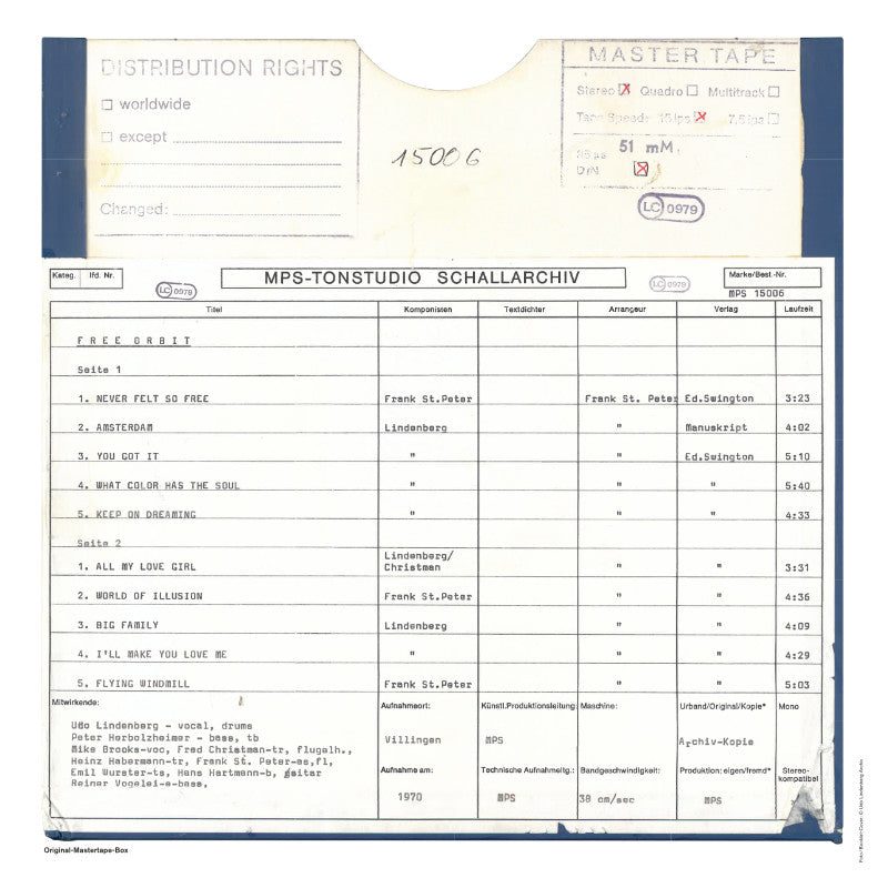 Free Orbit featuring Udo Lindenberg Original Master Tape