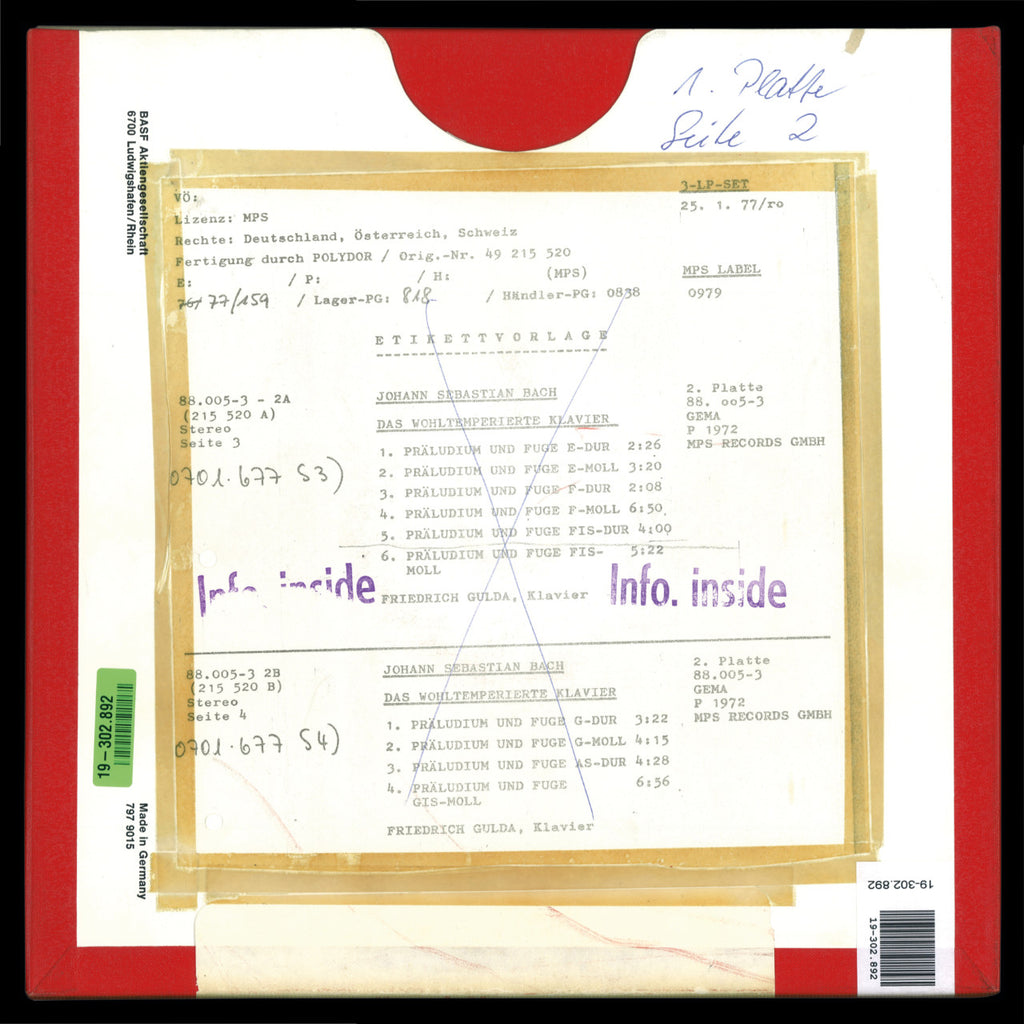 Friedrich Gulda Bach The Well-Tempered Clavier Original Master Tape 3