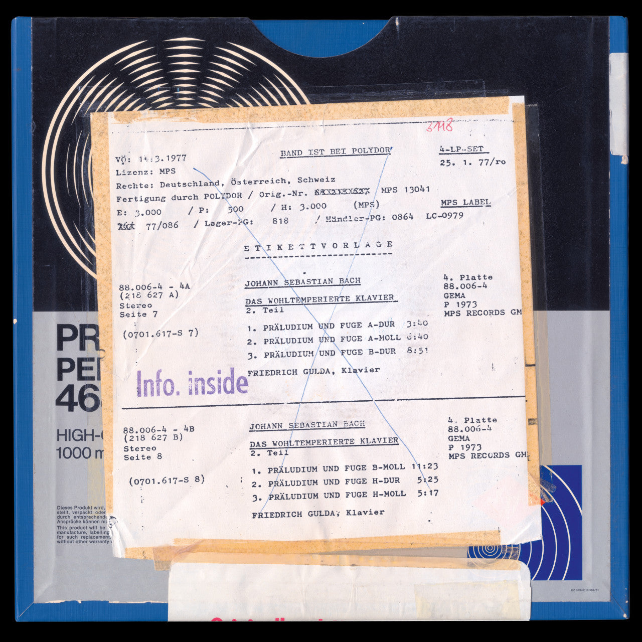 Friedrich Gulda Bach The Well-Tempered Clavier Original Master Tape 9