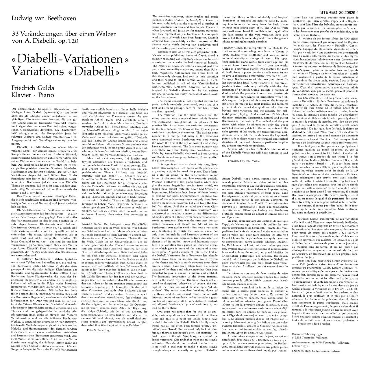 Friedrich Gulda Beethoven Diabelli Variations Cover Backside