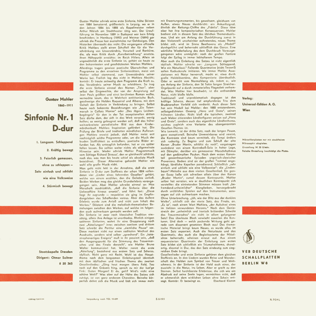 Gustav Mahler Symphony No. 1 Cover Backside