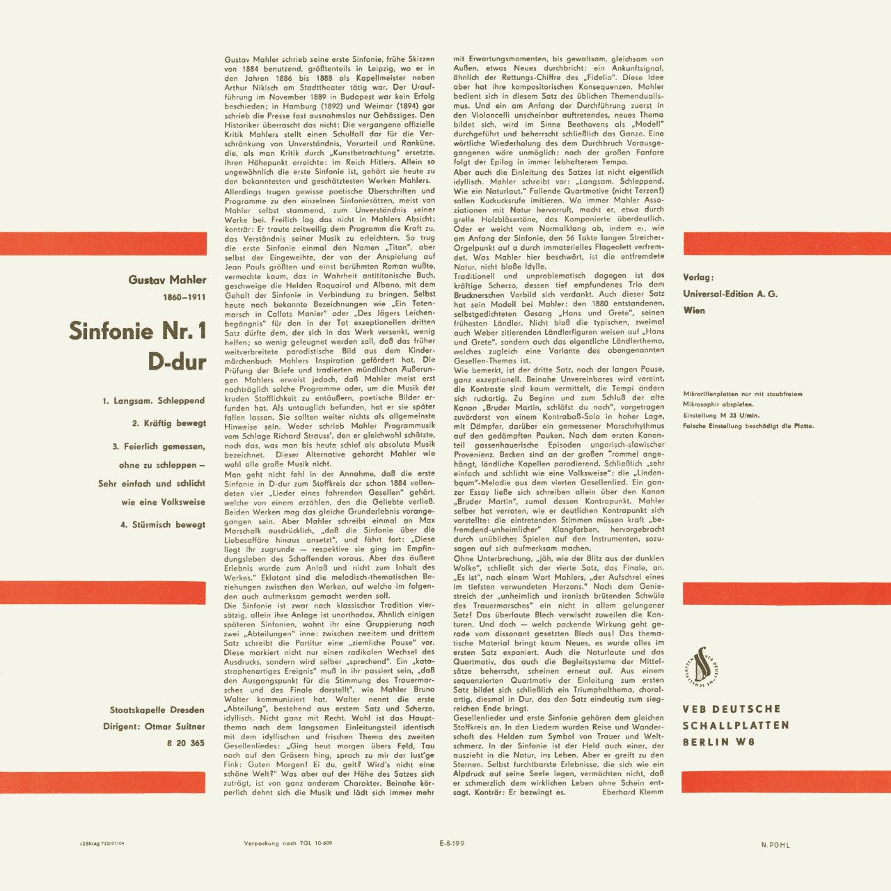 Gustav Mahler Symphony No. 1 Cover Backside