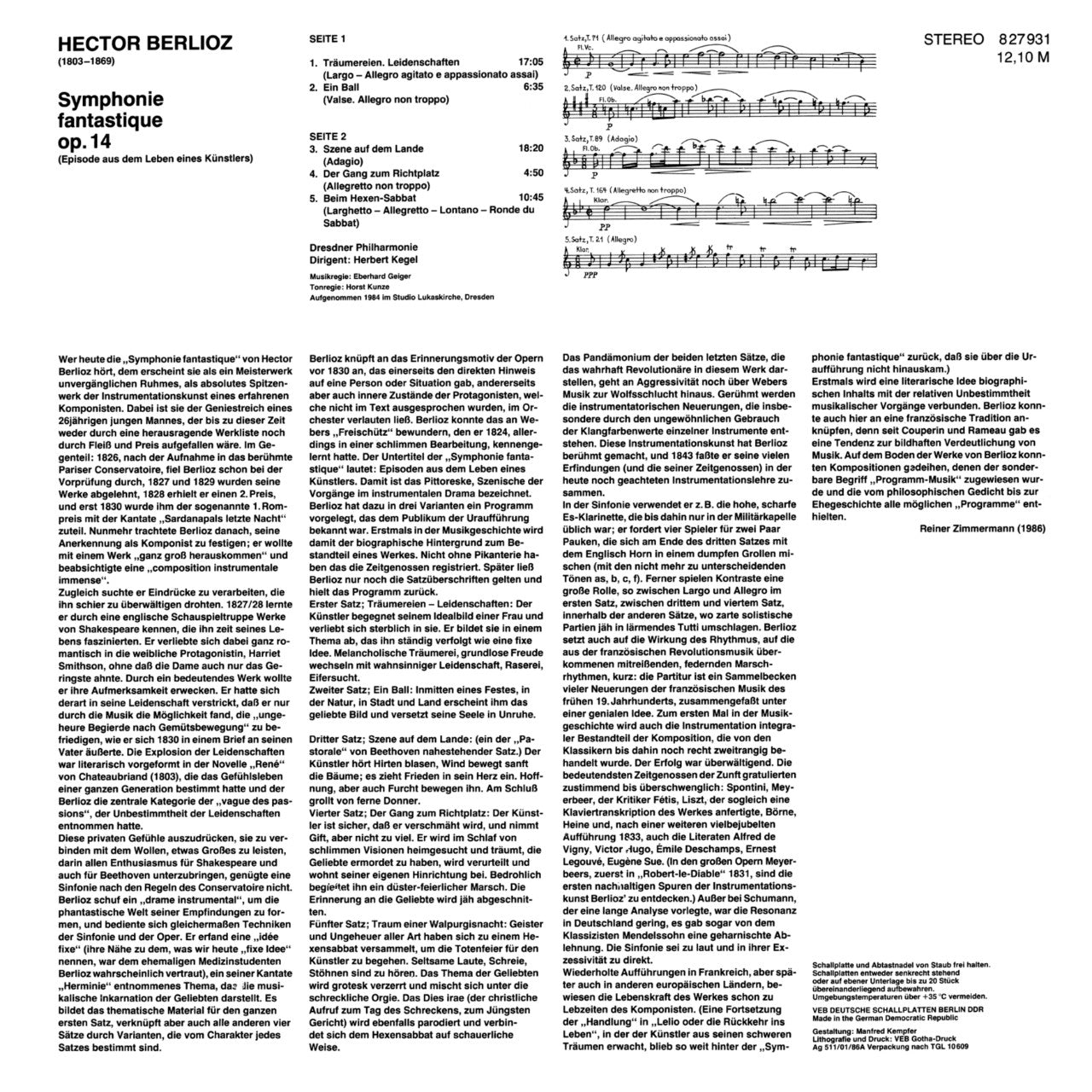 Hector Berlioz Symphonie Fantastique Cover Backside