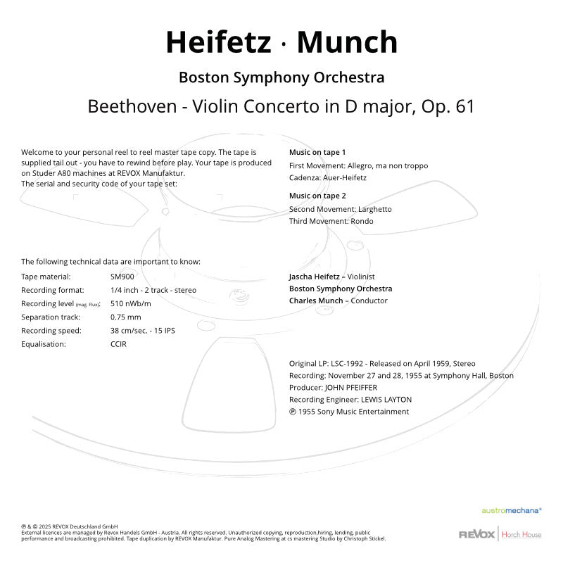 Heifetz Munch Beethoven Violin Concerto Credits