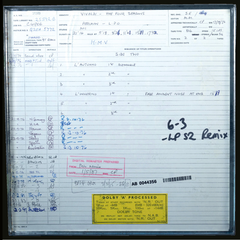 Itzhak Perlman Vivaldi Four Seasons Original Master Tape 2