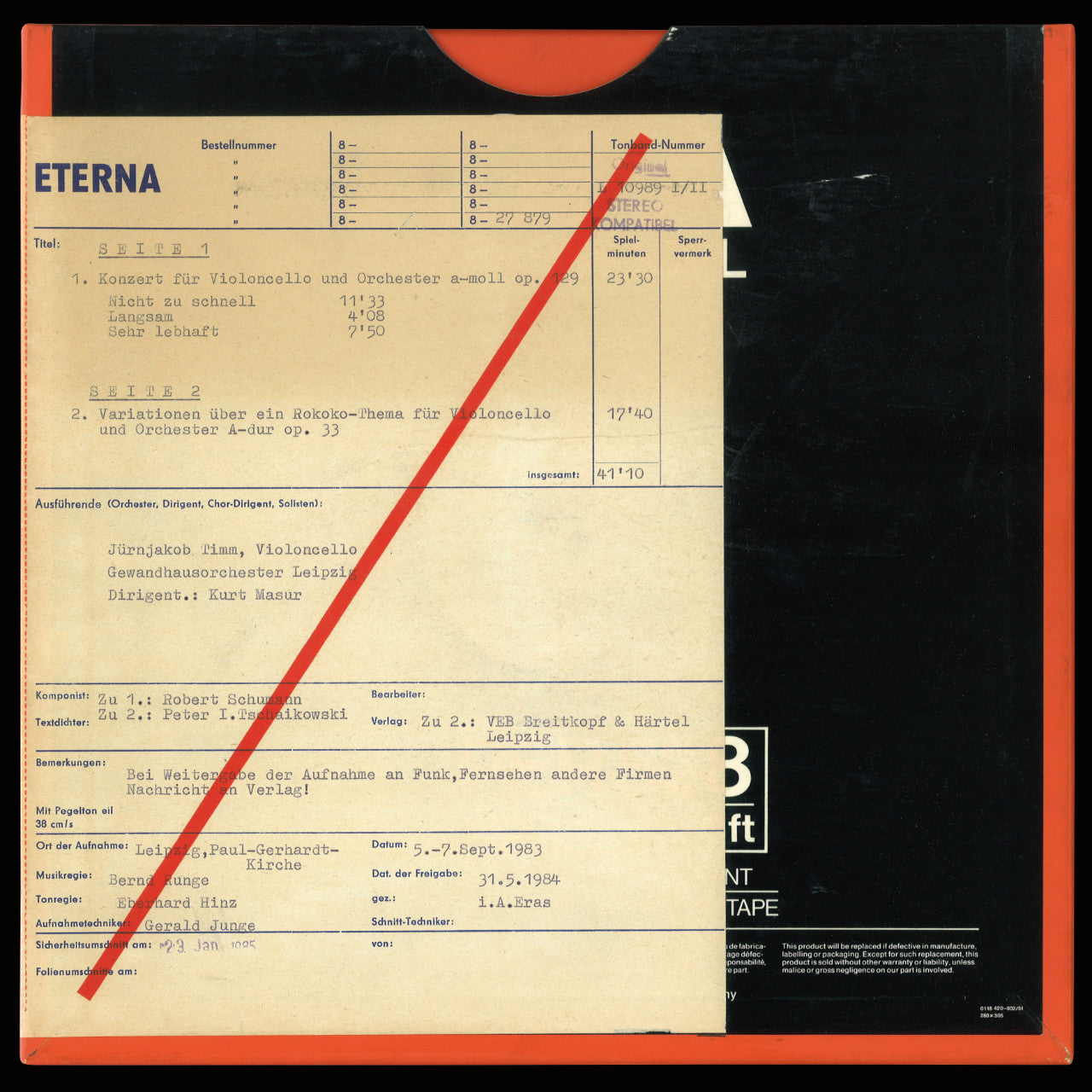 Kurt Masur Schuhmann Tschaikowski Original Master Tape