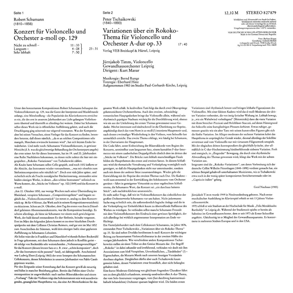 Kurt Masur Schuhmann Tschaikowski Cover Backside