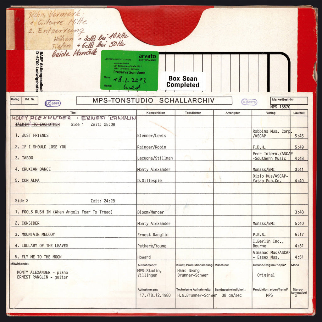 Monty Alexander and Ernest Ranglin Untitled Original Master Tape