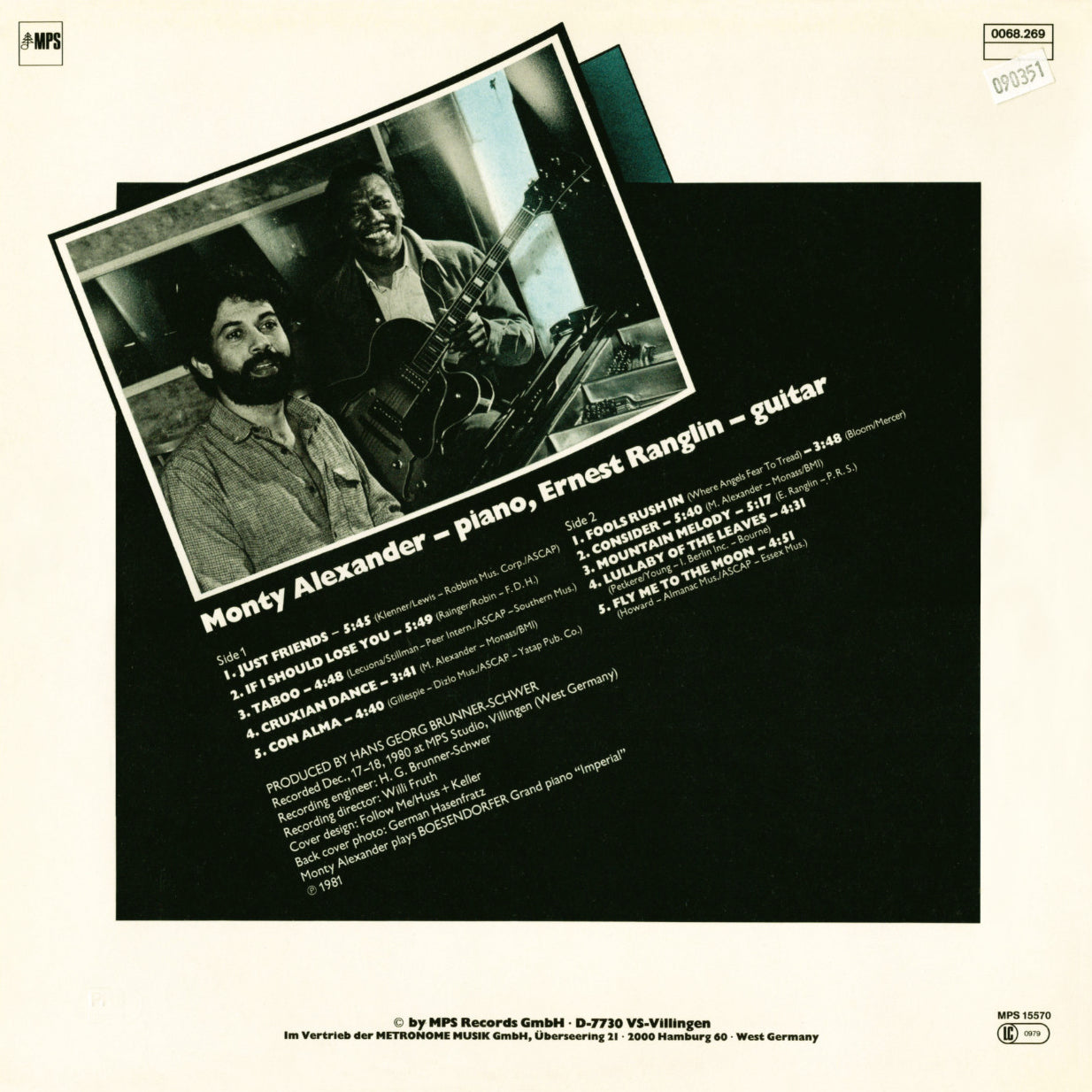 Monty Alexander and Ernest Ranglin Untitled Cover Backside