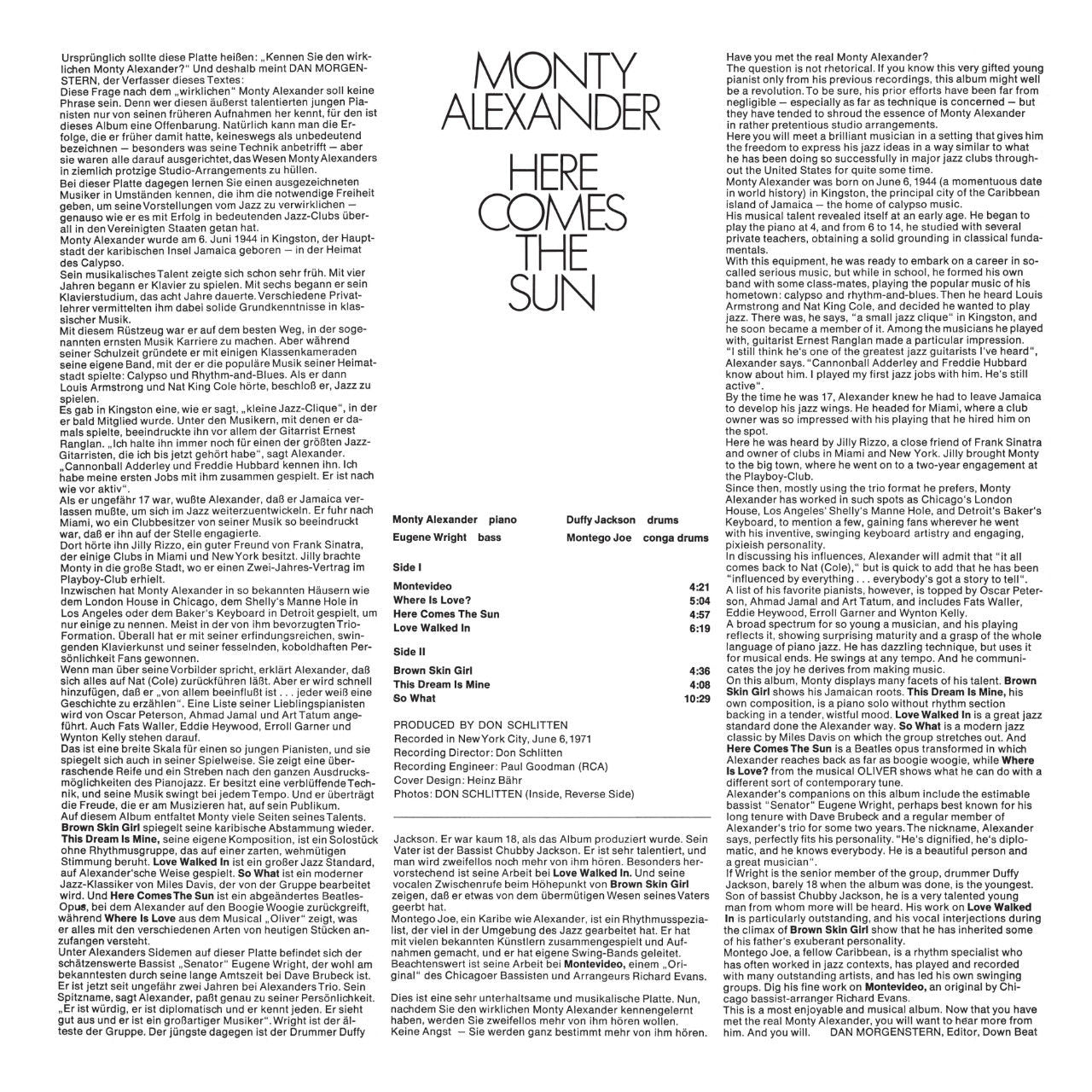 Monty Alexander Here Comes The Sun Cover Backside