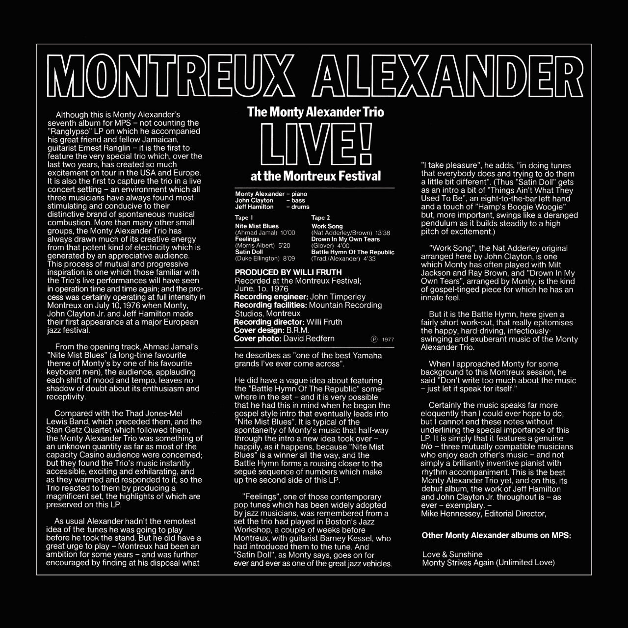 Monty Alexander Live At The Montreux Festival Cover Backside