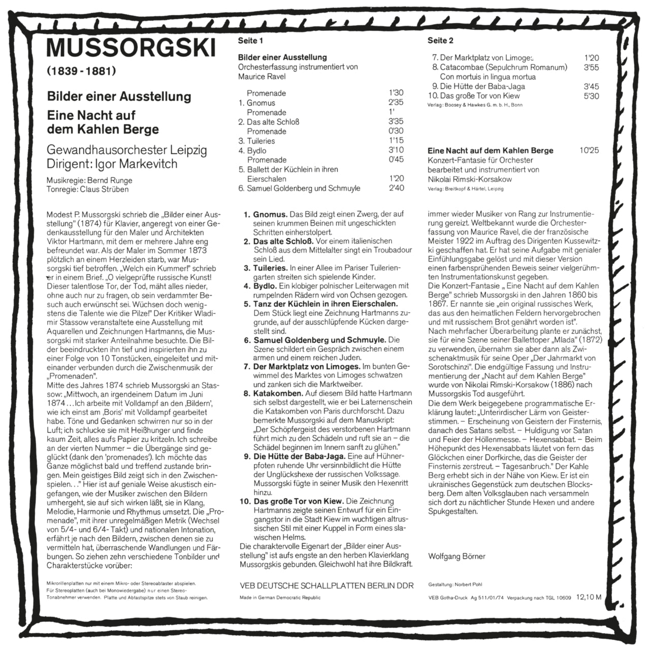 Mussorgski Pictures at an Exhibition and Night on Bald Mountain Cover Backside