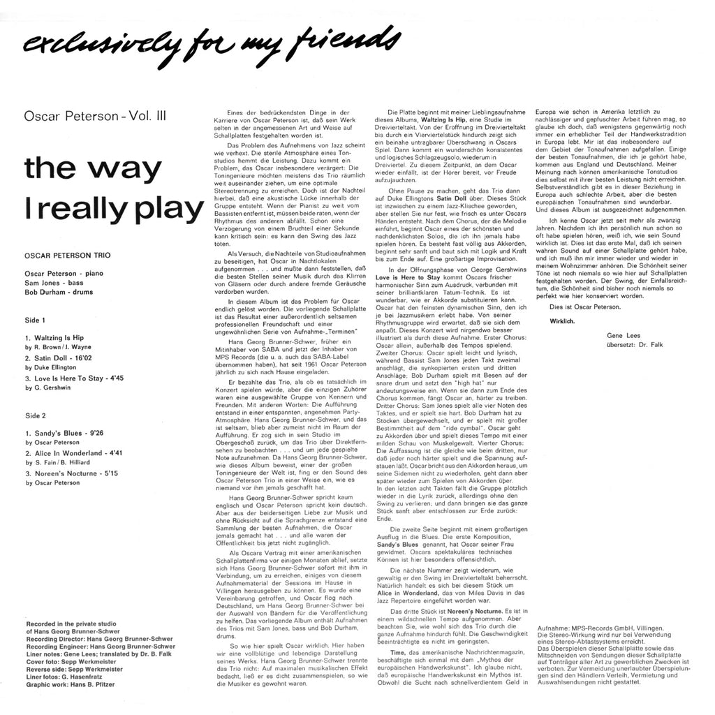 Oscar Peterson The Way I Really Play Inlay 1