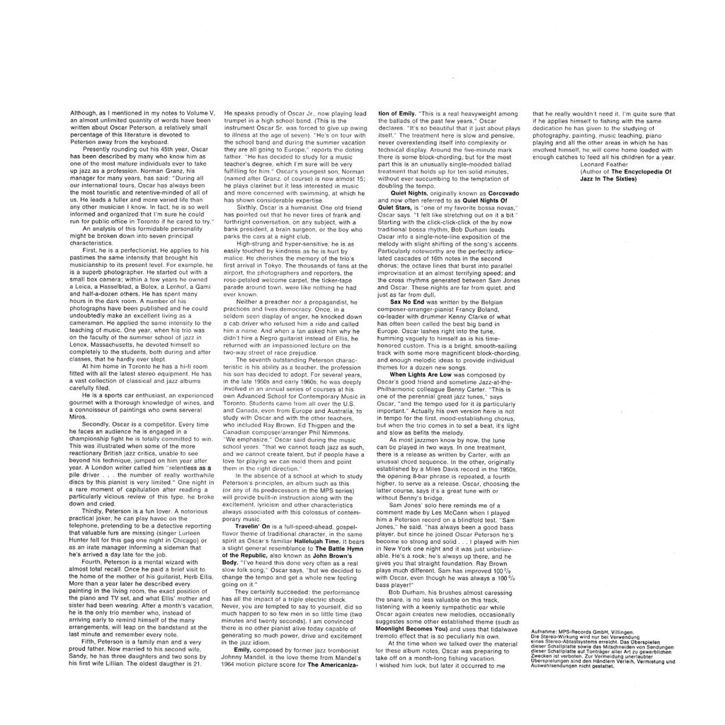 Oscar Peterson Travelin' On Inlay 2