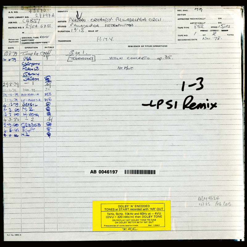 Itzhak Perlman Tchaikovsky Violin Concerto Orignal Master Tape 1