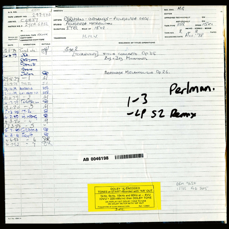 Itzhak Perlman Tchaikovsky Violin Concerto Original Master Tape 2