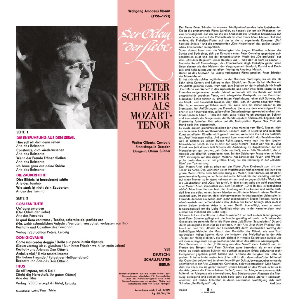 Peter Schreier Mozart Der Odem der Liebe Cover Backside