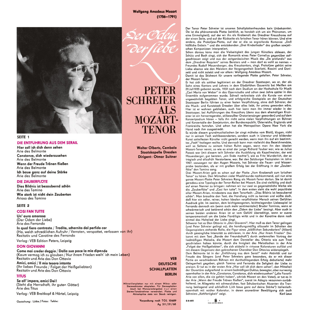 Peter Schreier Mozart Der Odem der Liebe Cover Backside