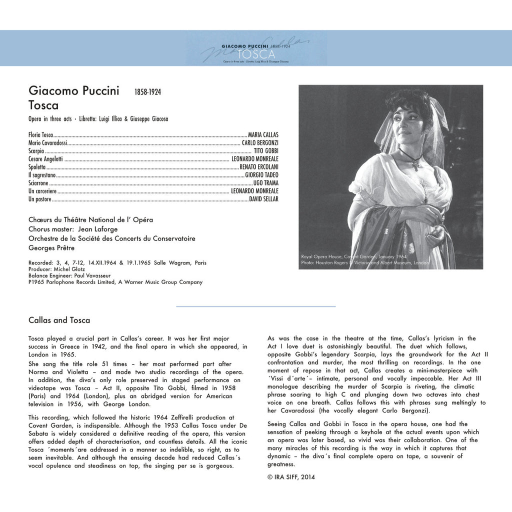 Puccini Maria Callas Tosca Cover Backside