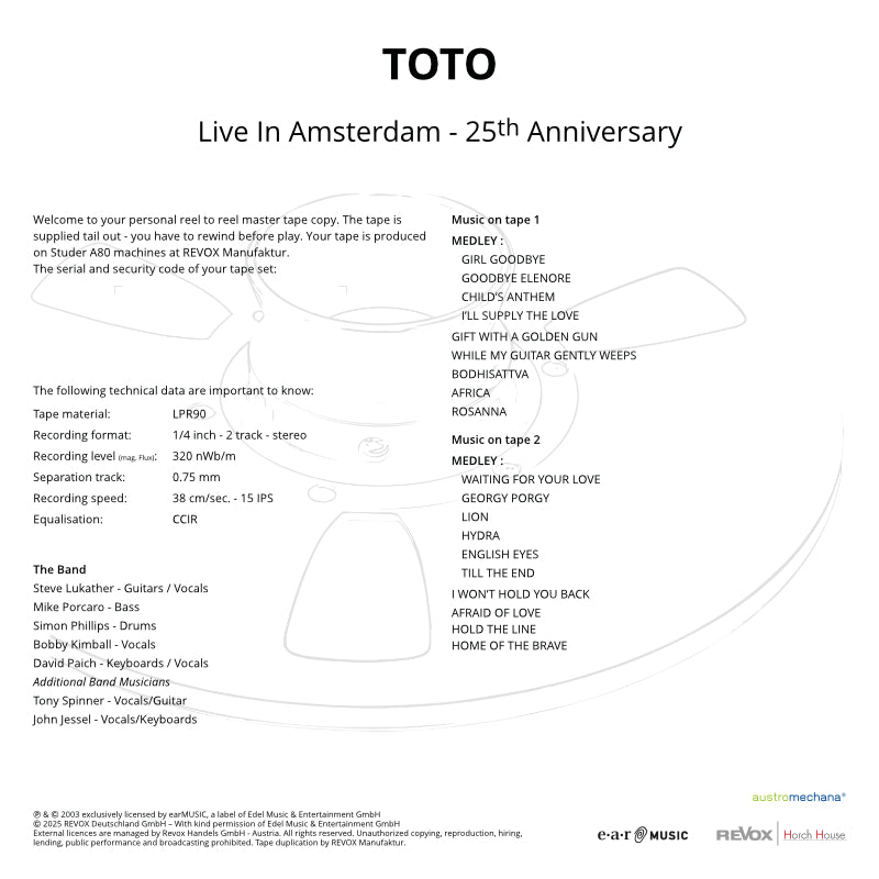 Toto Live In Amsterdam Credits
