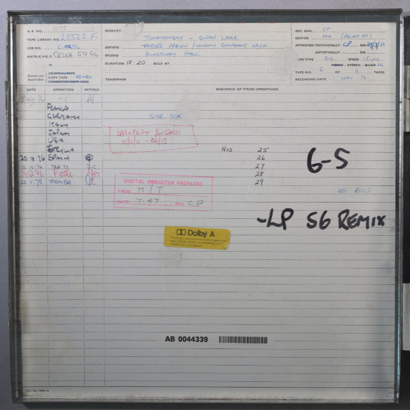 Tchaikovsky Swan Lake Original Master Tape 6