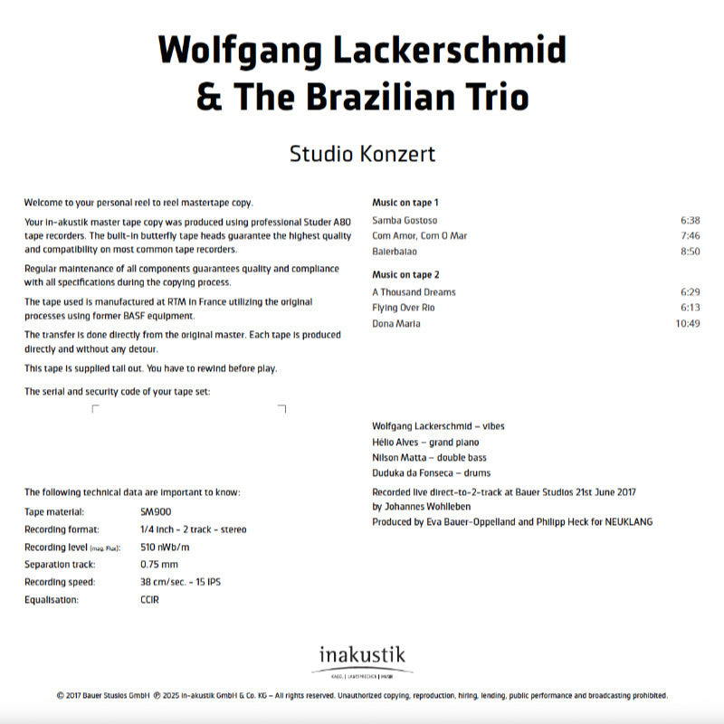 Wolfgang Lackerschmid & The Brazilian Trio - Studio Concert